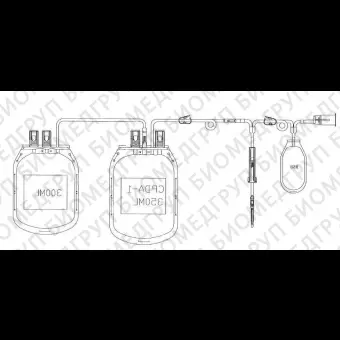 Контейнер для крови сдвоенный. 350/300 мл, ЦФДА1, с адаптером для взятия образцов крови, с протектором иглы и контейнером для образцов крови