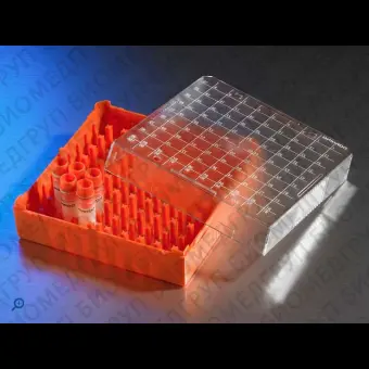 Штатив для хранения криопробирок 12 мл, 81 место, поликарбонат, с крышкой, оранжевый, 5 шт./уп., 10 шт./кор., Corning, 431119