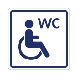Плоскостной знак Туалет доступный для инвалидов на кресле-коляске 150х150 синий на белом